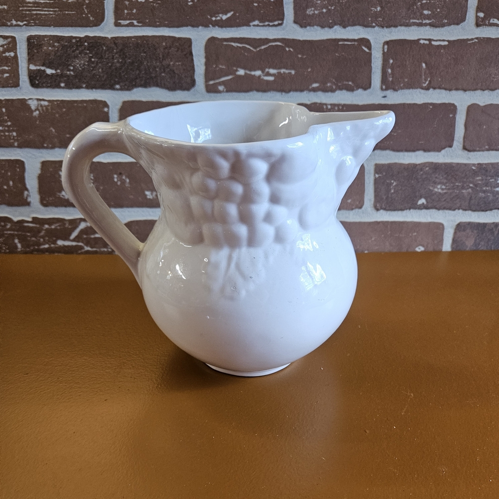White Ceramic Pitcher Grape Design ~ Made In Italy